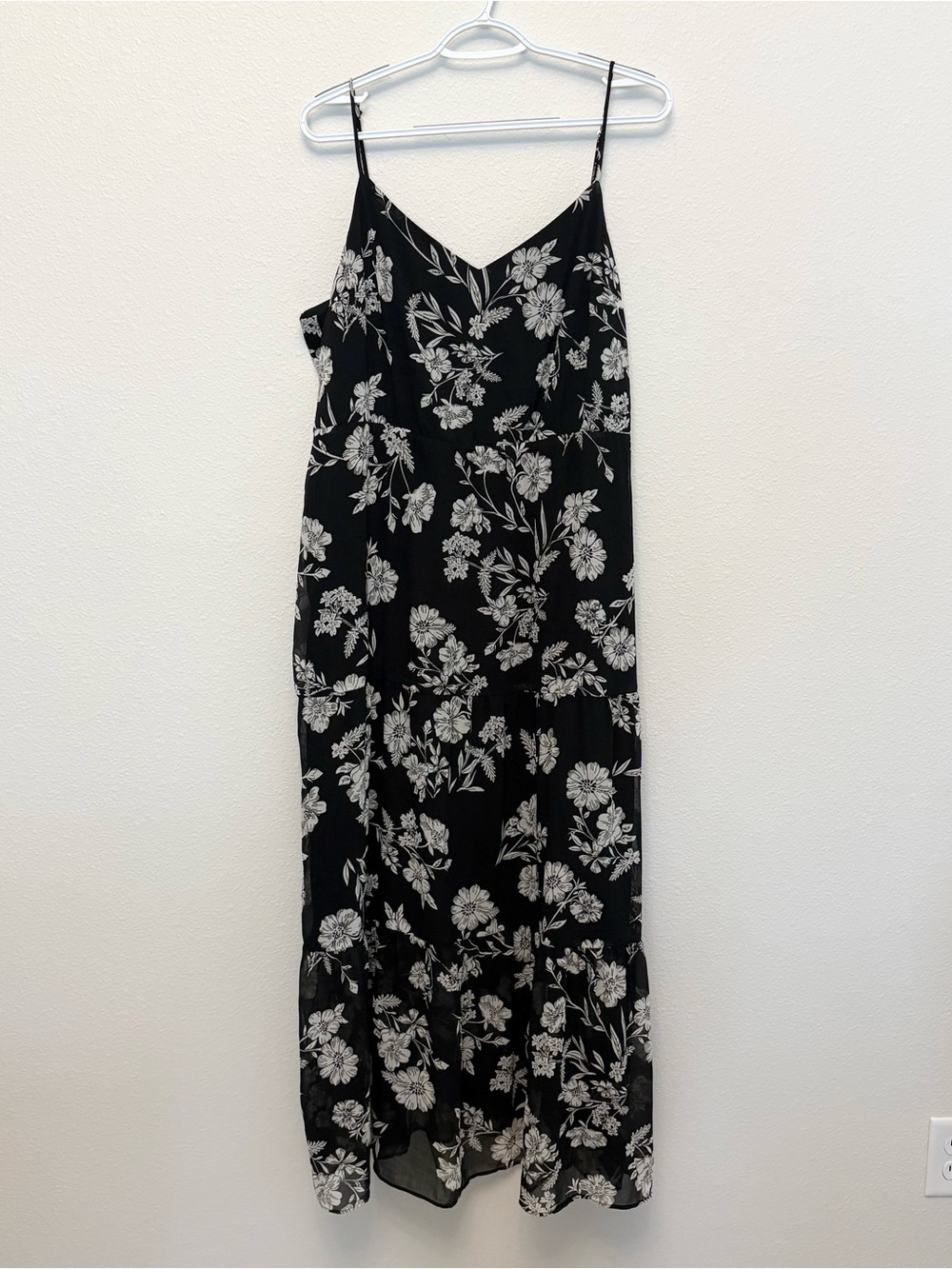 J.Crew Mercantile Women’s Black White Floral Tiered Maxi Dress Sz 18 Blk Label
